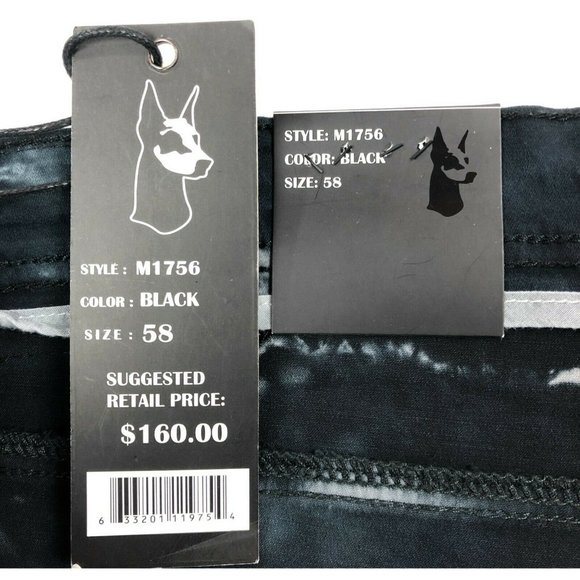 Makobi Mens 58x32 Black Acid Wash Tie Dye Straight Leg Casual Pants Flap Pockets - Picture 6 of 12